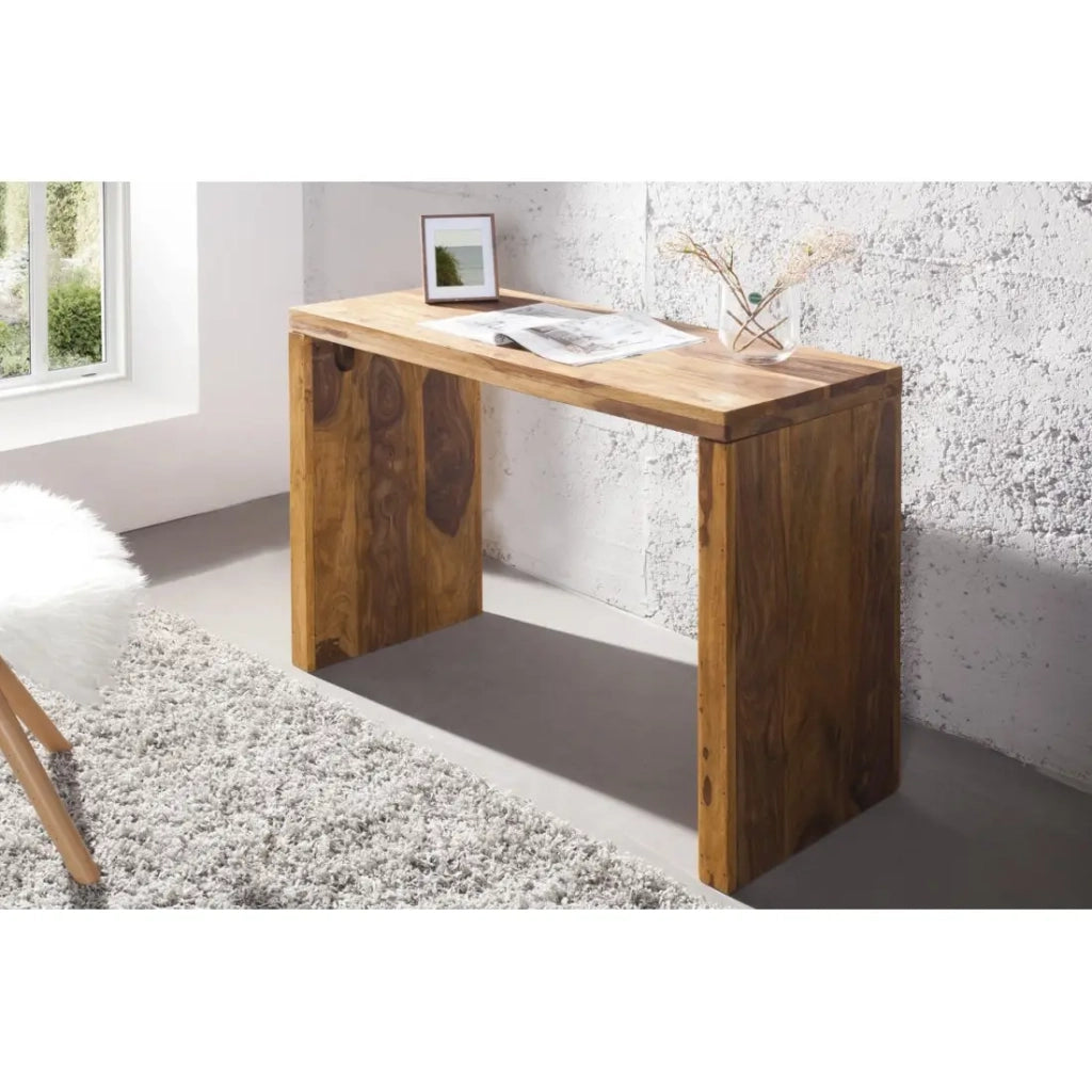Scrivania retta ORBO 100 cm in legno massiccio di Sheesham verniciato - Design semplice marrone naturale