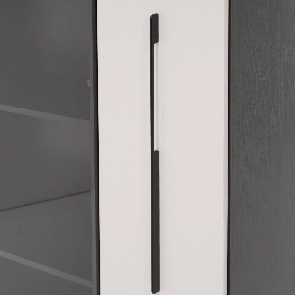 Vetrina 70x40x160 cm con illuminazione LED e ripiano laterale in MDF nero e bianco