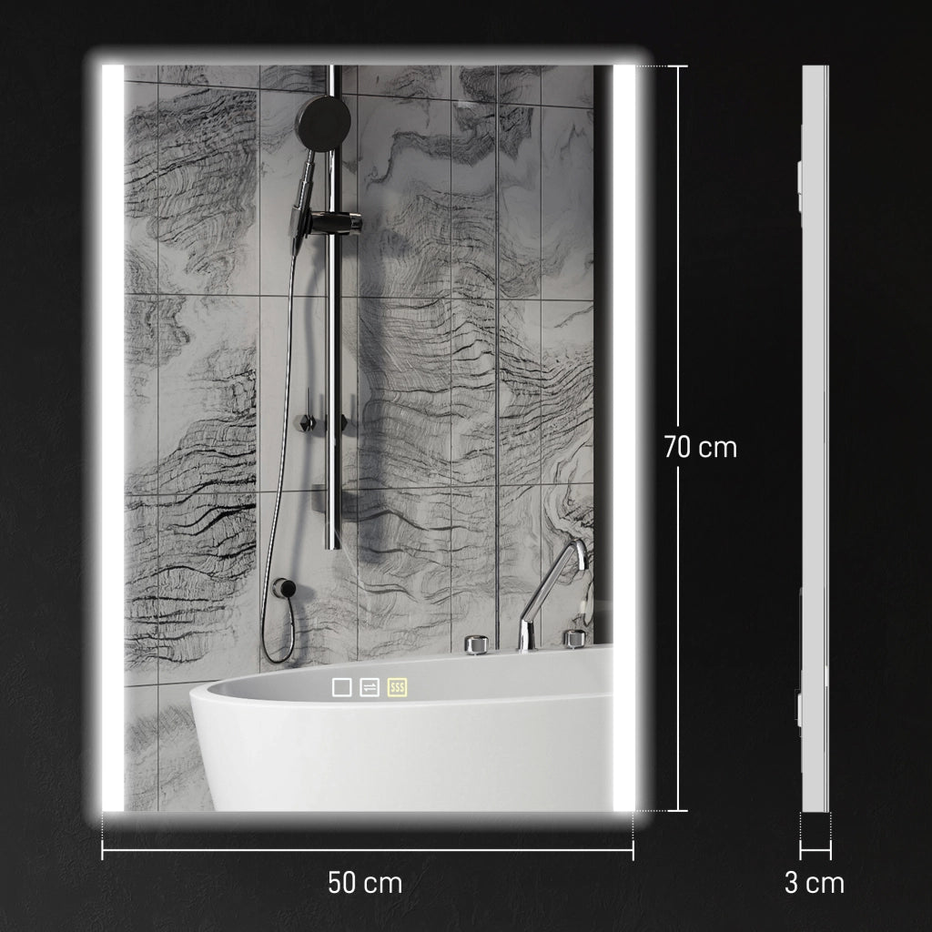Specchio Bagno con Luce LED ¨C Minimal ¨C Argento 70x50x3 cm