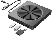 Stazione esterna, lettore per laptop, lettore di schede 6 in 1 portatile, masterizzatore CD, stazione ROM, masterizzatore CD USB, stazione disco esterna compatibile con laptop, desktop, Mac, Windows 11/10/8/7, Linux OS.