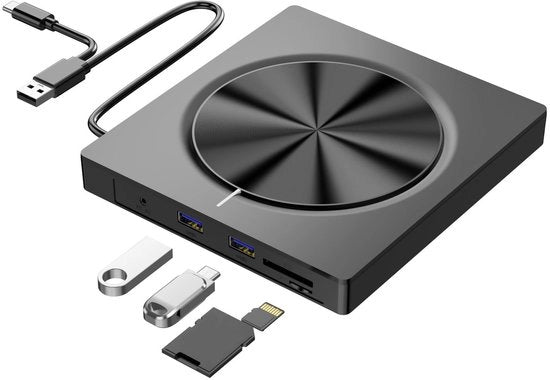Stazione esterna, lettore per laptop, lettore di schede 6 in 1 portatile, masterizzatore CD, stazione ROM, masterizzatore CD USB, stazione disco esterna compatibile con laptop, desktop, Mac, Windows 11/10/8/7, Linux OS.
