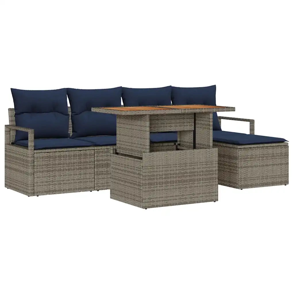 Set da Pranzo per Giardino con cuscino 6 pcs Grigio e Blu Navy 3349702