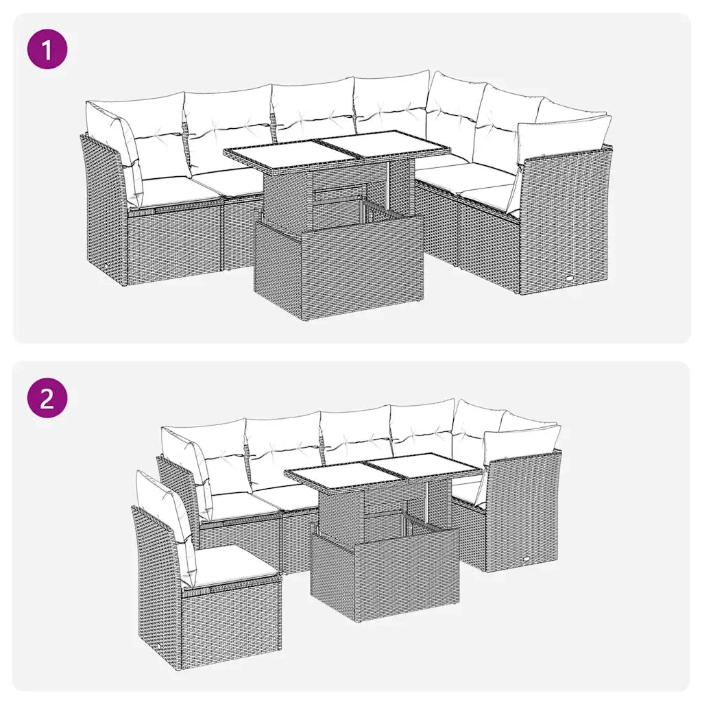 Set Divani da Giardino con Cuscini 7pz Nero Polyrattan 3326167