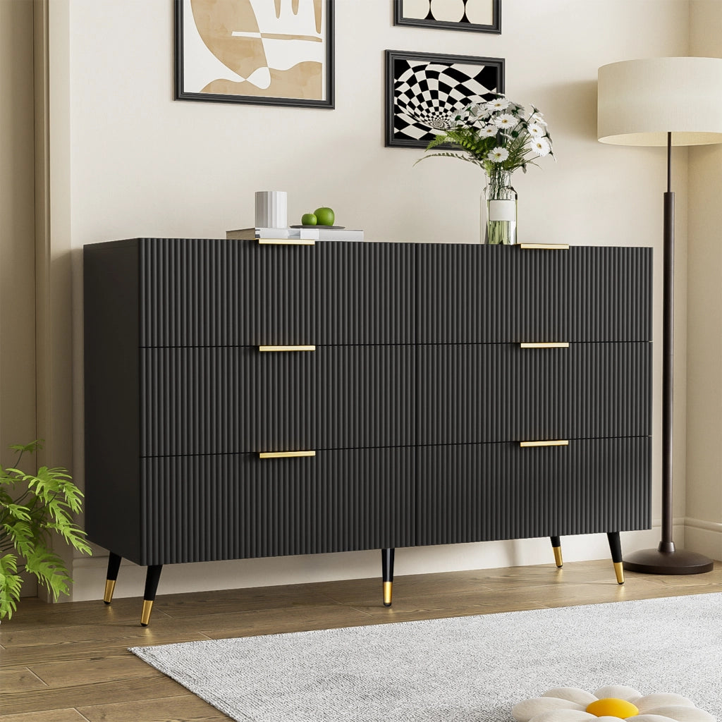 CREDENZA con 6 cassetti 120x77x40 cm truciolare nero e oro