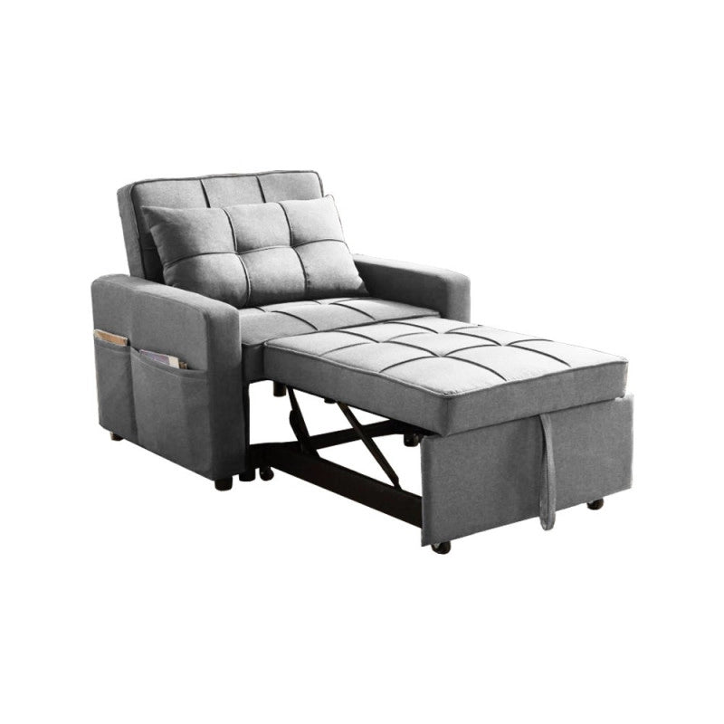 Poltrona letto Miray con schienale e seduta trapuntata in tessuto grigio