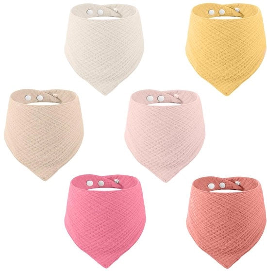 Set di 6 pannoloni per bambini, sciarpa triangolare, pannoloni per bambini, sciarpa triangolare di mousseline, sciarpa di mousseline regolabile, per bambini maschi e femmine, pannoloni per bambini e piccoli bambini