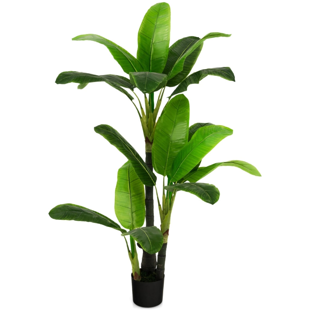 Albero di areca artificiale con supporto in cemento 18 foglie in plastica PE e 3 rami, Albero decorativo Verde