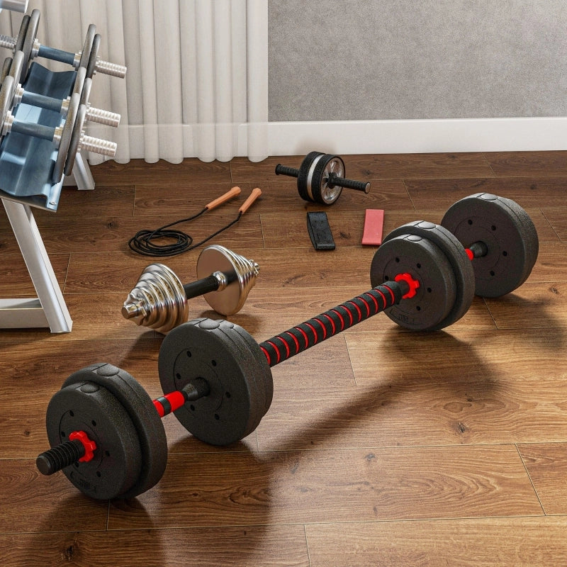 Set di manubri 2 in 1, bilancieri regolabili corti e lunghi da 15 kg, allenamento di forza professionale con manubri, nero