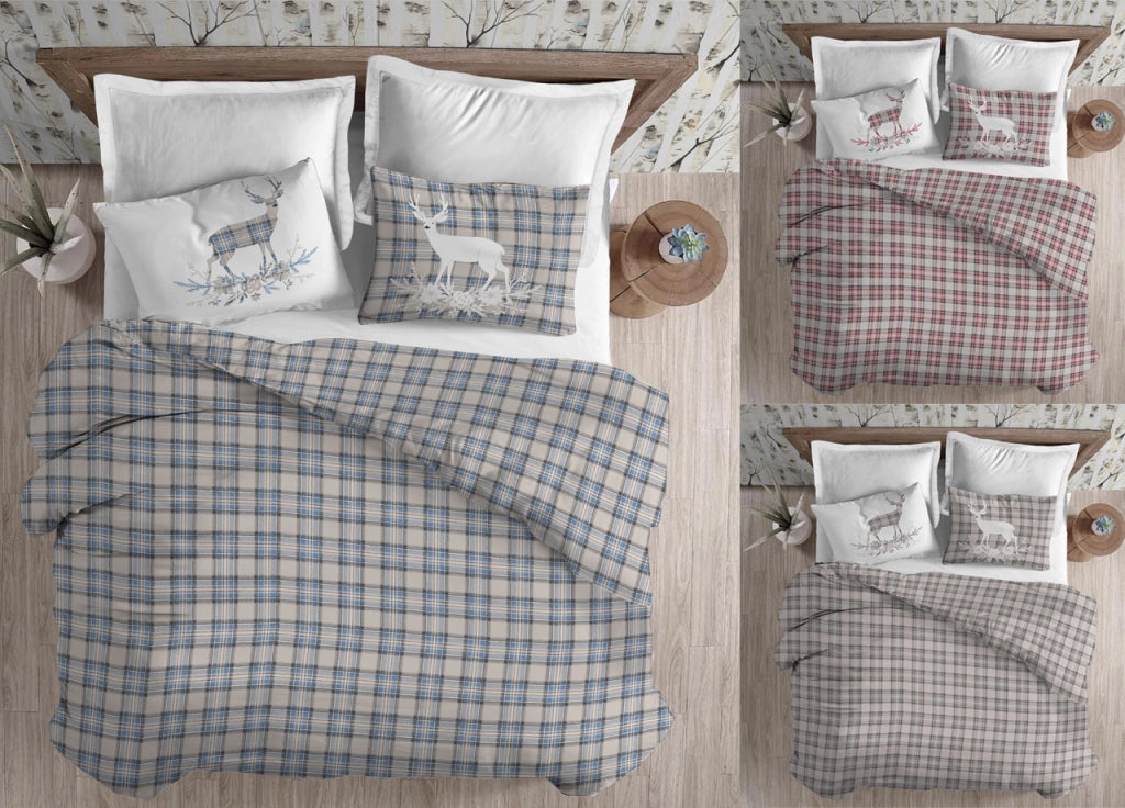 Copripiumino Sacco Piumone Cotone Flanella Pensieri Delicati Dis. Tartan Cervo - Singolo - Beige