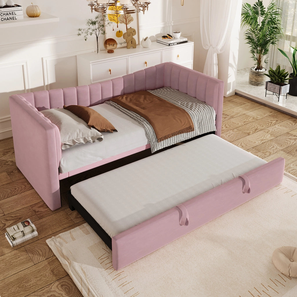 LETTO con letto estraibile 90x200 cm Velluto Rosa