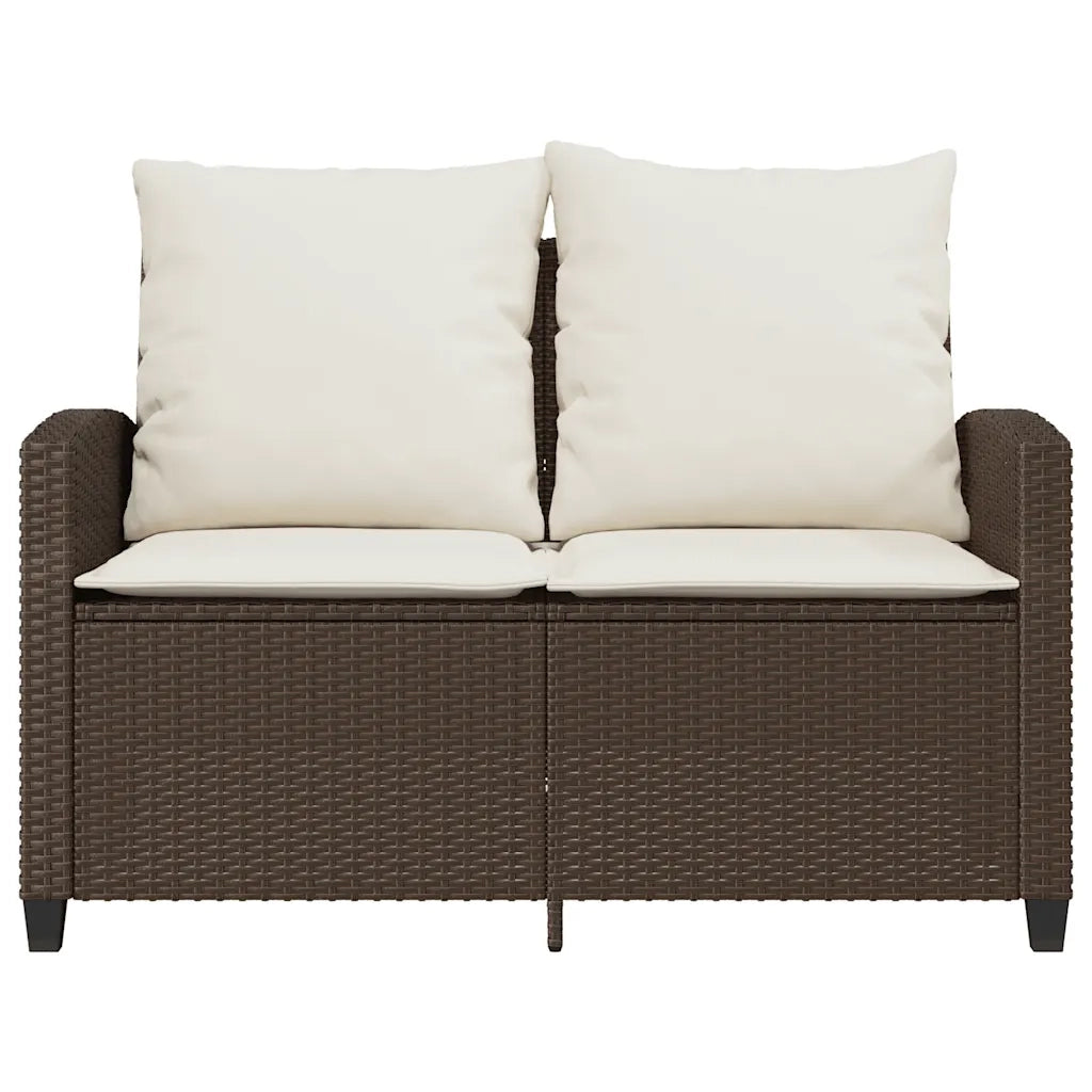 Divano a 2 Posti con Cuscini-Sofa 2 Posti con Cuscini e Tavolo Marrone Polyrattan