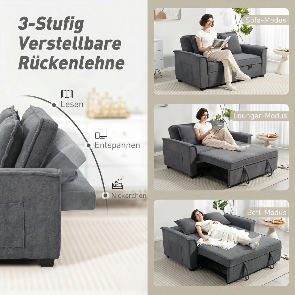 Divano letto 2 posti con schienale regolabile e cuscini ¨C Minimal ¨C Grigio scuro