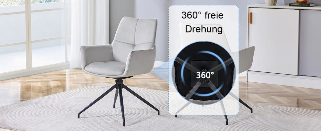 [Set di 2] Poltrona girevole europea a 360¡ã imbottita: tessuto grigio chiaro + gambe in metallo laccato nero, traspirante e confortevole, si adatta al