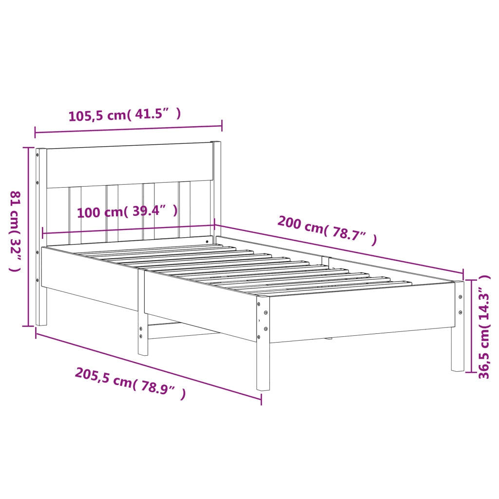 Letto senza Materasso Marrone Cera 100x200 cm in Legno di Pino 842657