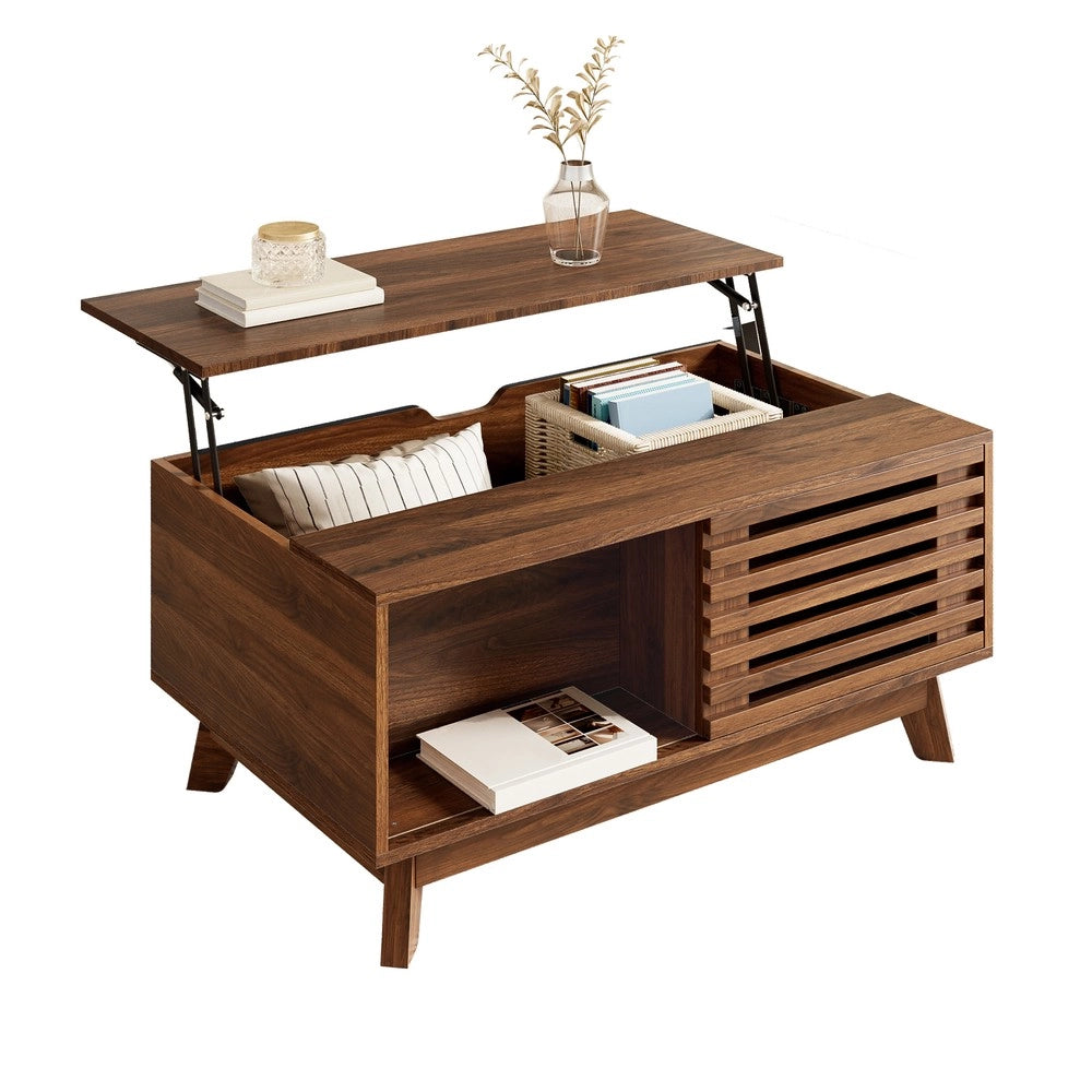 Tavolino da Caff¨¨ Moderno ¨C MINIMAL ¨C Effetto Noce, MDF, Piano Regolabile, Ante a Jalousie