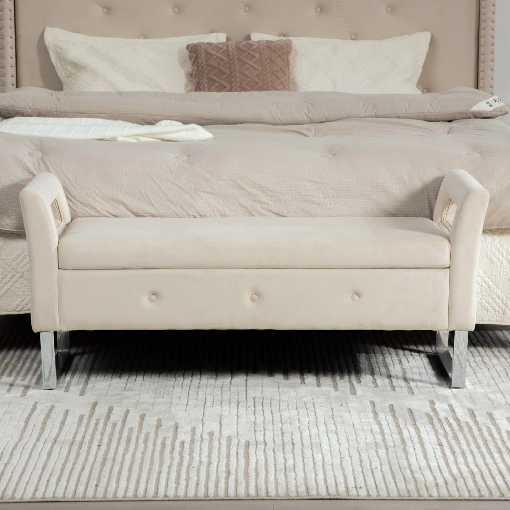 Pouf Contenitore con Braccioli ¨C MINIMAL ¨C Velluto Beige