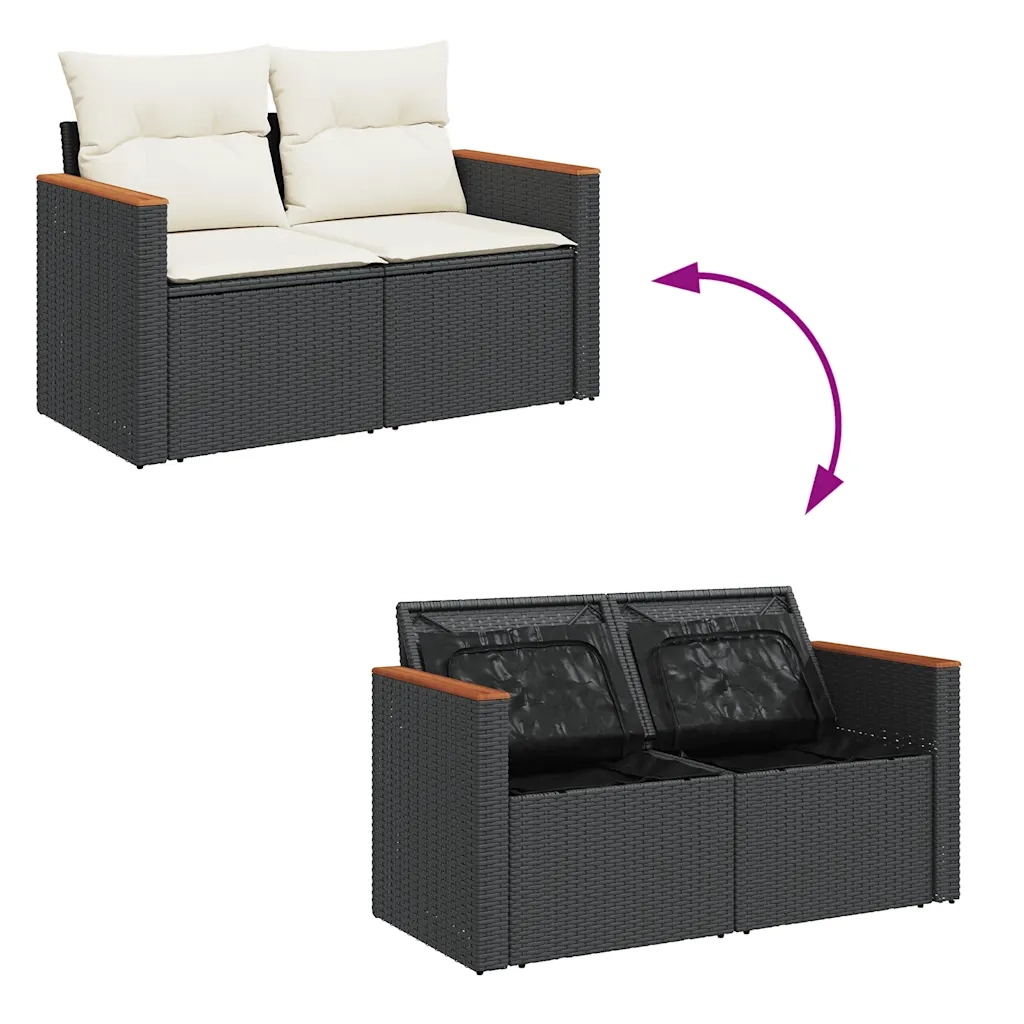 Set Divani da Giardino con Cuscini 8 pz Nero in Polyrattan 3325934