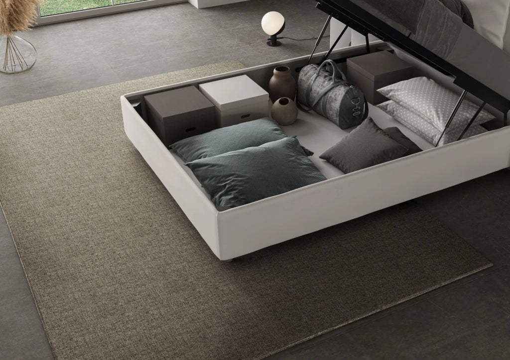 BS COM Letto una piazza e mezza contenitore imbottito 130x200 similpelle bianco