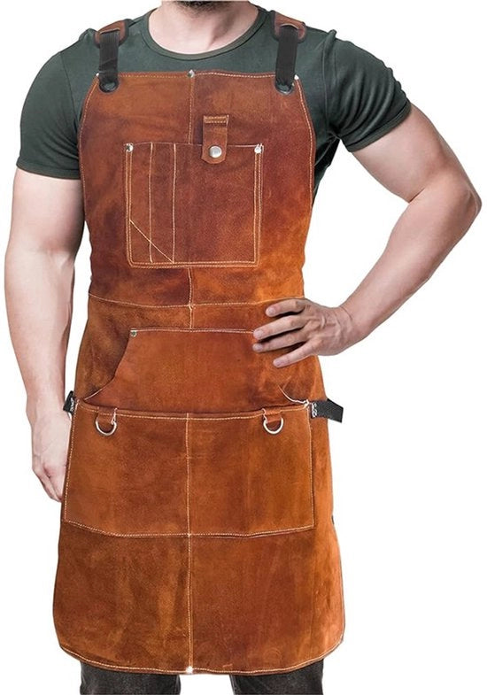 Lasschort professionale per uomini con 6 tasche – Cintura di sicurezza per fabbri, impermeabile e resistente alle fiamme, realizzato in pelle sintetica, misura 91 × 61 cm, colore marrone