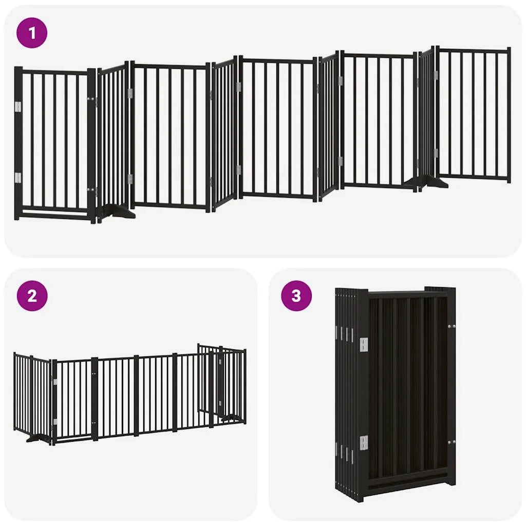 Cancelletto di sicurezza per animali domestici porta pieghevole 9 pannelli legno di pioppo nero 02_0023281