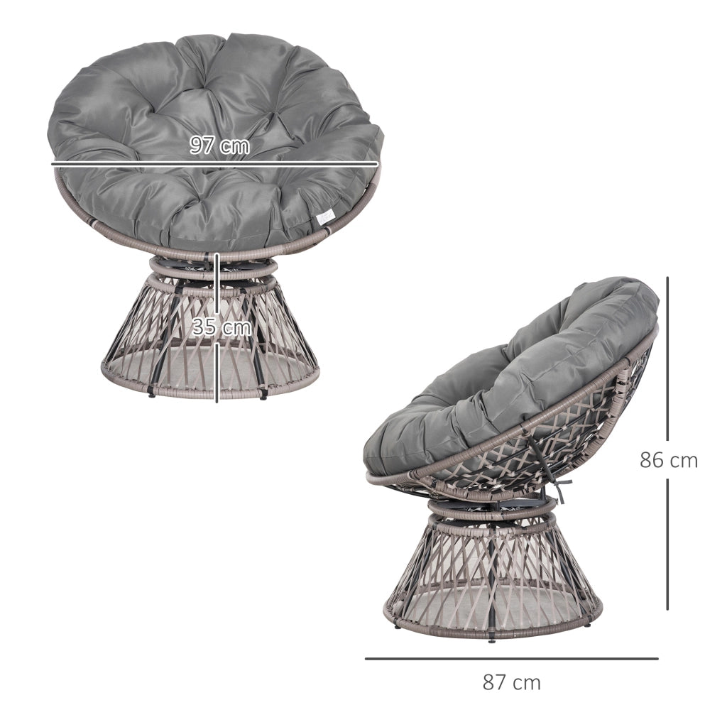 Poltrona Papasan in rattan grigio con cuscino girevole 360¡ã ¨C Xylo ¨C 87x97x86 cm