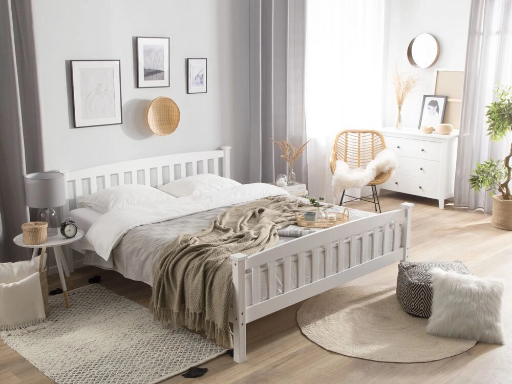 Letto matrimoniale in legno di pino bianco 180 x 200 cm Super King Size a doghe