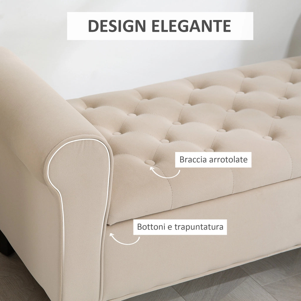 Panca Pouf Contenitore in Tessuto Velluto con Braccioli ¨C Xylo ¨C Beige, 126x48.5x57 cm