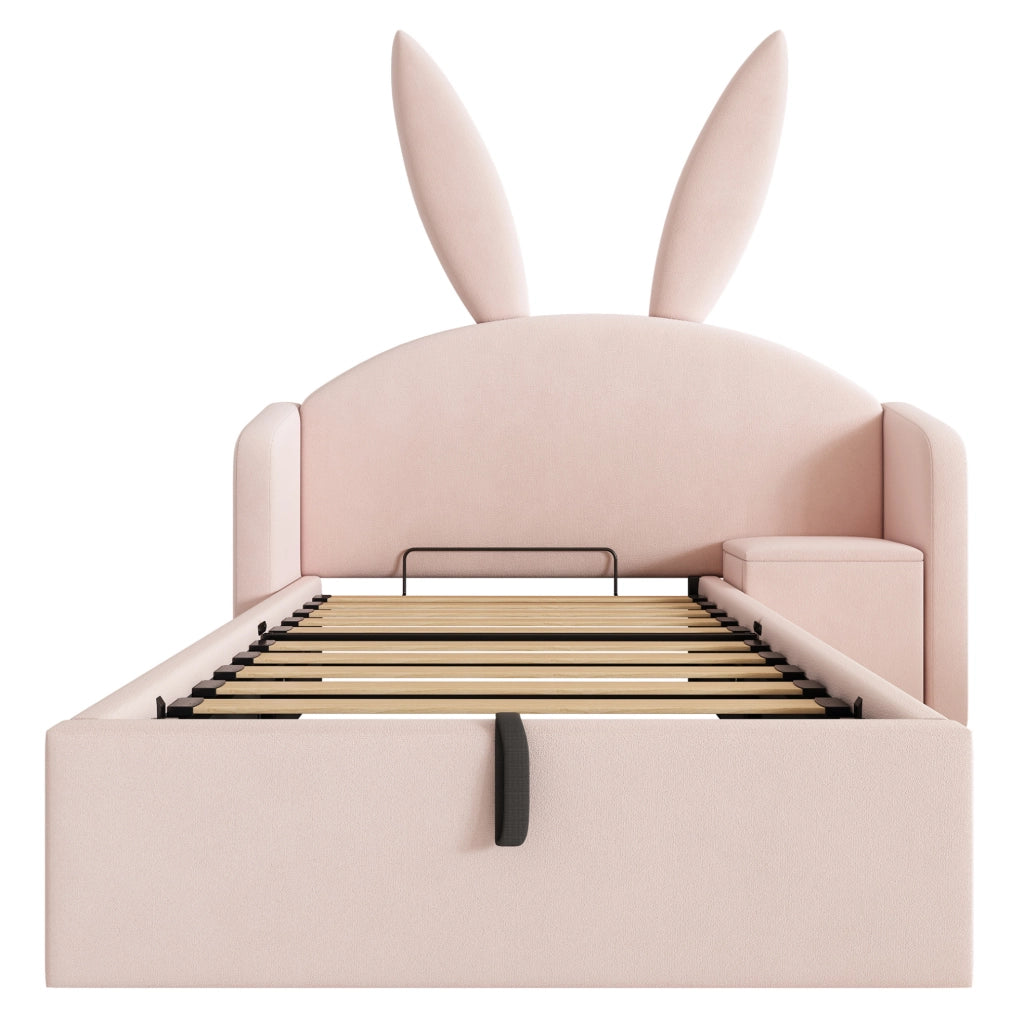 Letto 90x190 cm con contenitore e comodino in velluto rosa