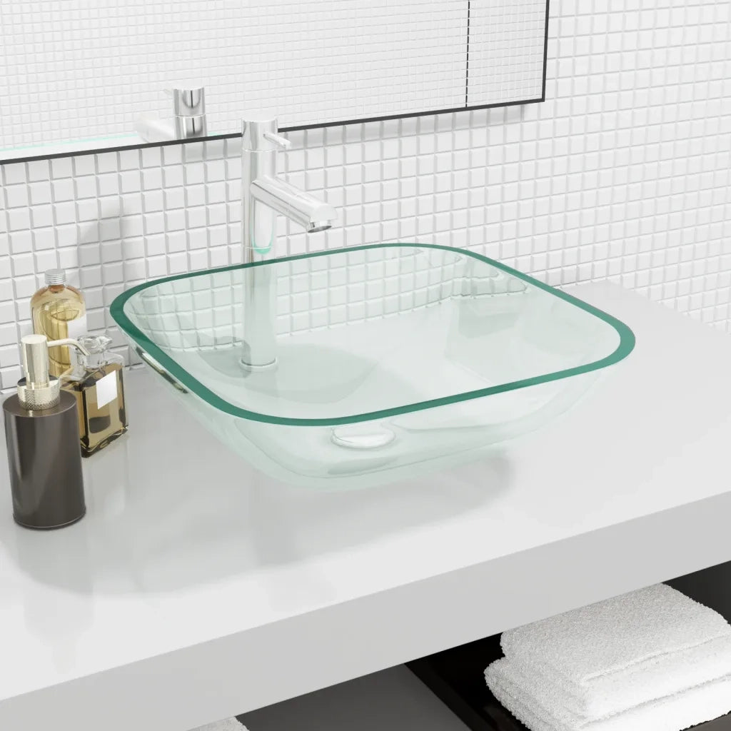Lavandino in Vetro-Lavabo-Lavello 42x42x14 cm Trasparente