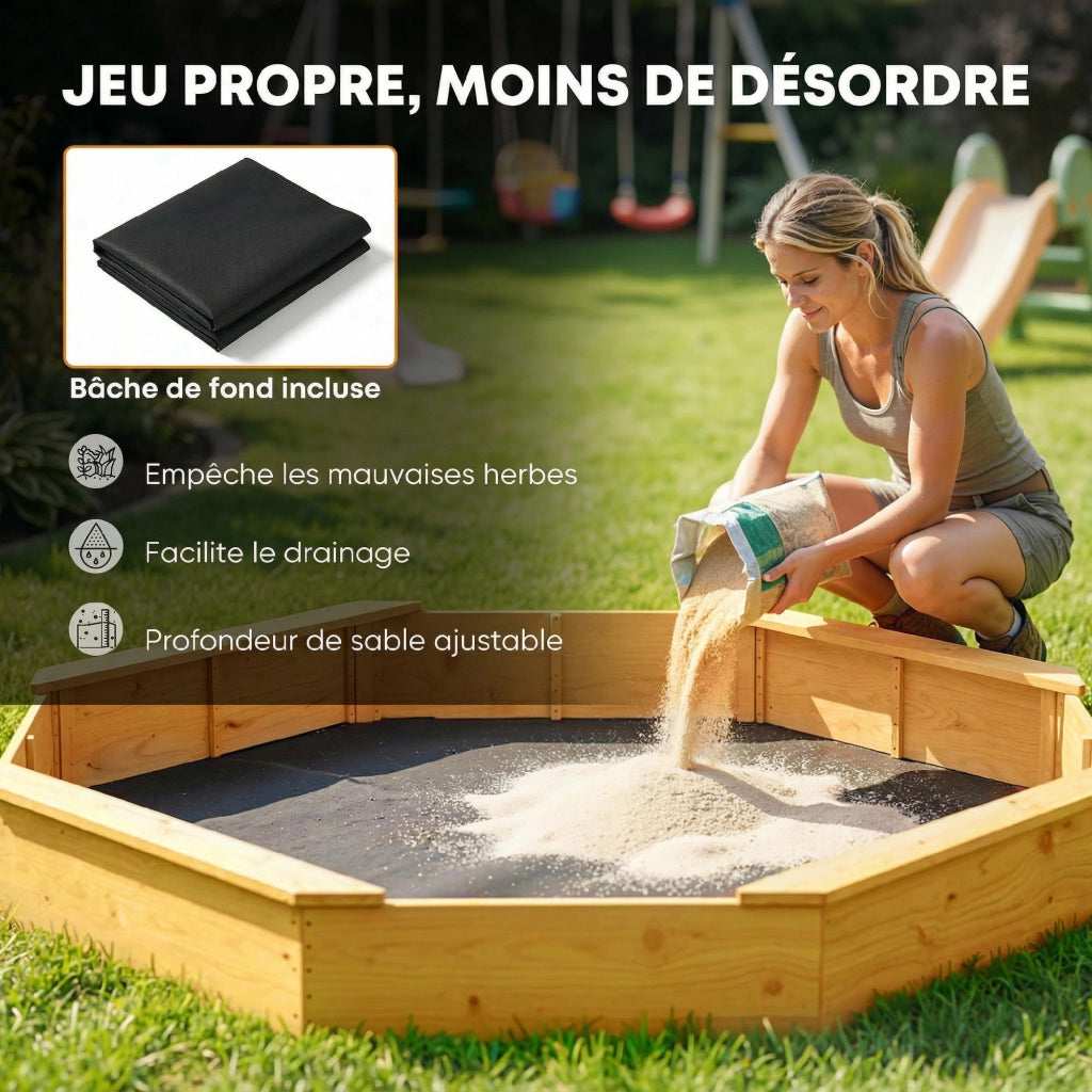 Sabbiera legno con tettoia e 4 panchine ¨C Xylo ¨C giallo con copertura fondo