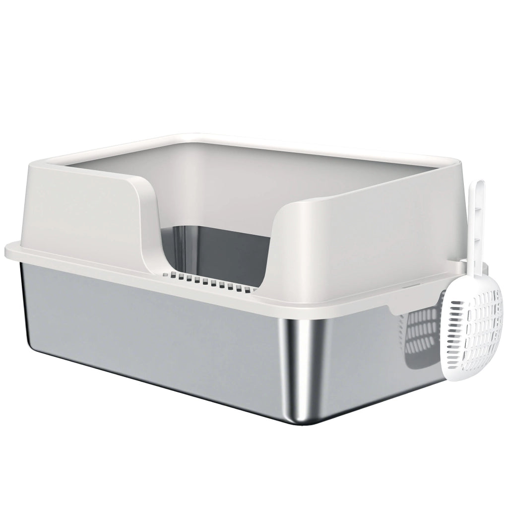 Lettiera per Gatti con Vassoio ¨C Minimal ¨C Acciaio Inox, Grigio, 60x40x28 cm