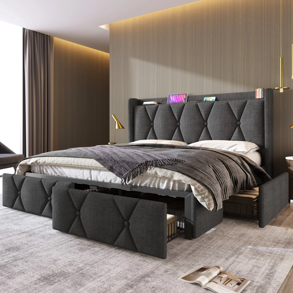 letto imbottito lino grigio 140x200 cm