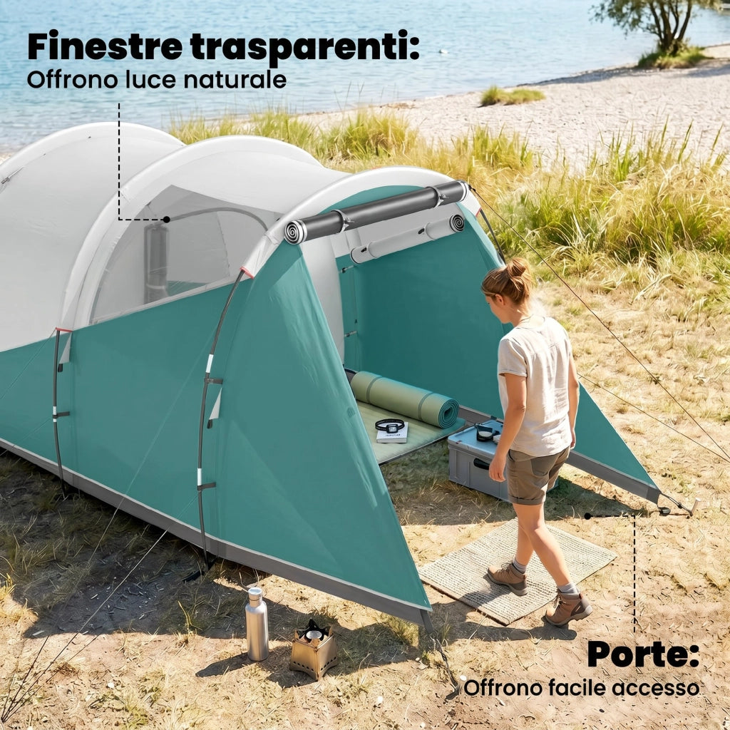 Tenda da Campeggio 3 Posti Impermeabile a Tunnel ¨C zephmum ¨C Verde 460x260x190 cm