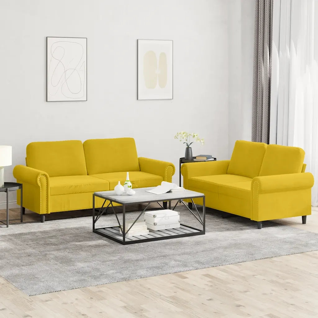 Set di Divani 2 pz con Cuscini giallo in Velluto