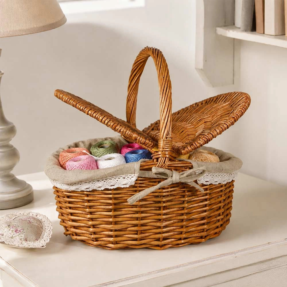Cesto Picnic Cuore piccolo in Vimini e Juta con coperchio cm 35 x 25 x h 17