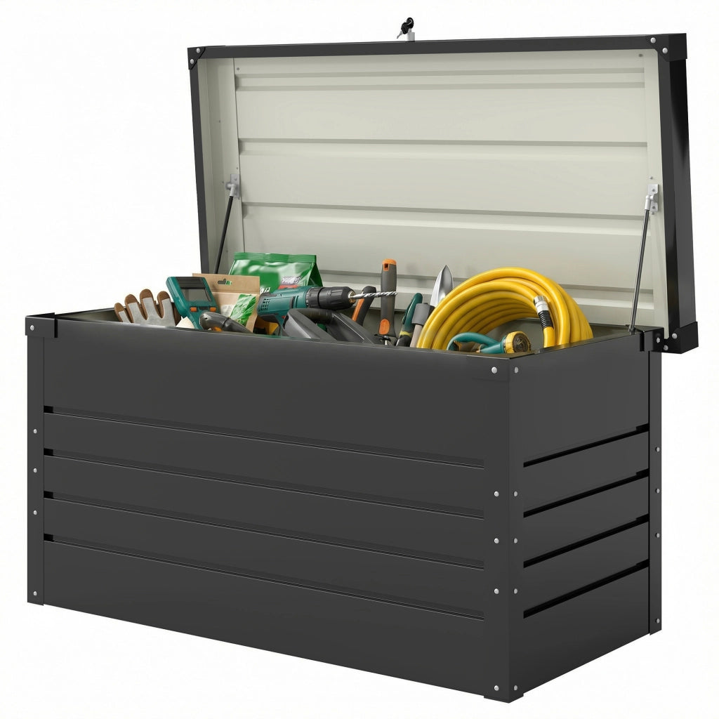 Contenitore da giardino 350L ¨C Xylo ¨C metallo grigio antracite con cuscini