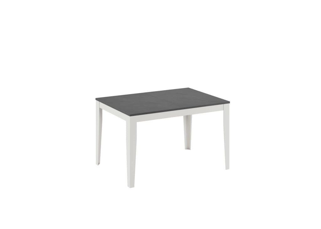 Tavolo allungabile Big in melaminico cemento grigio con base in metallo bianco - Dimensioni 130/290x80x76 cm - Design moderno