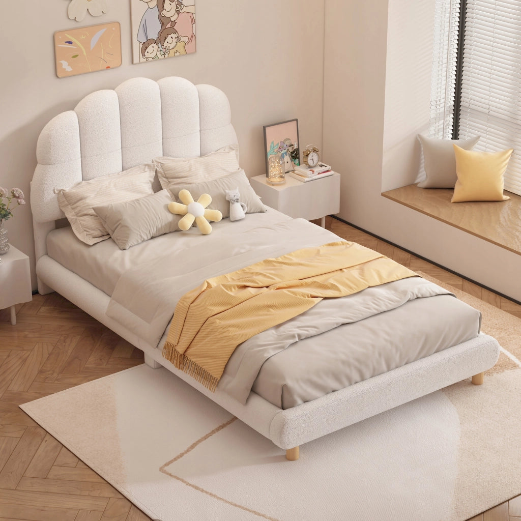 Letto per bambini 90x200 - Xylo - Bianco in velluto senza materasso