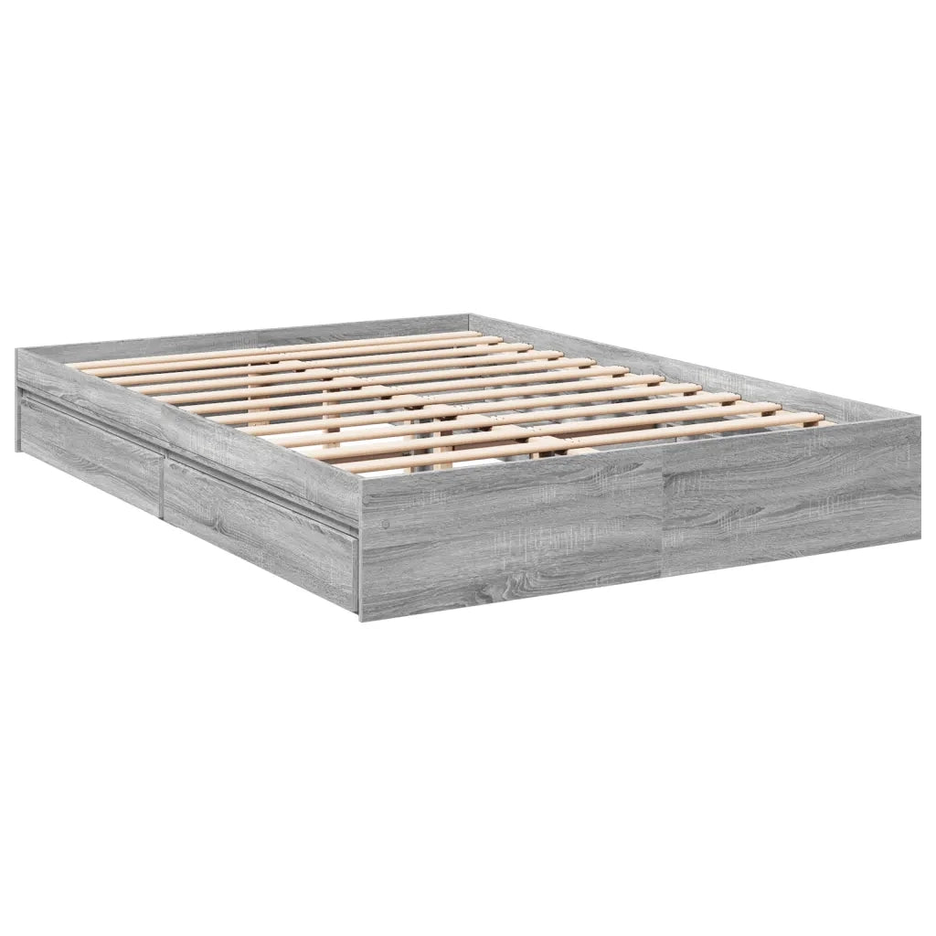 Letto matrimoniale | Letto per adulti | Giroletto Cassetti Grigio Sonoma 150x200 cm Legno Multistrato