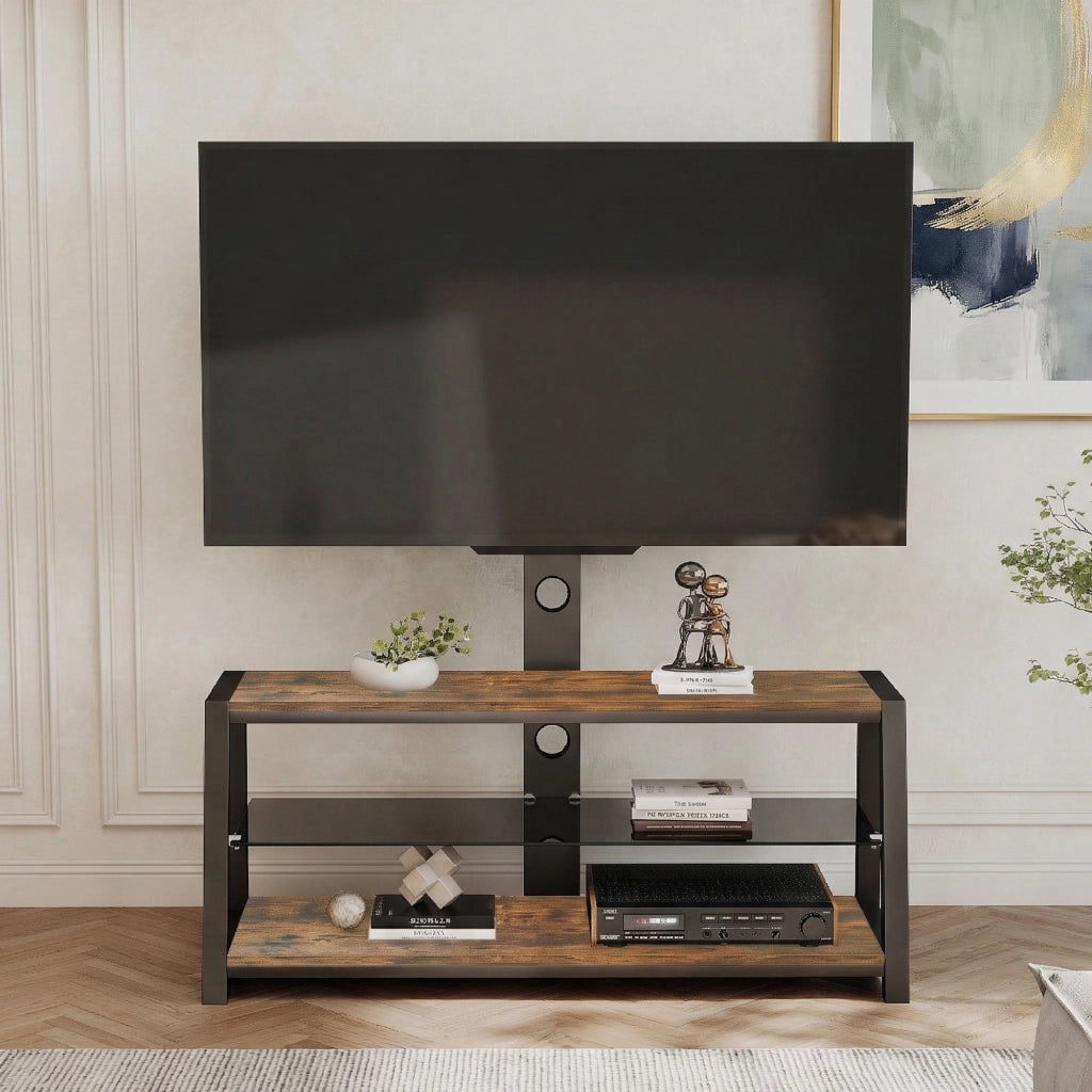 Cassettiera per TV marrone in MDF e metallo lunghezza 116 cm