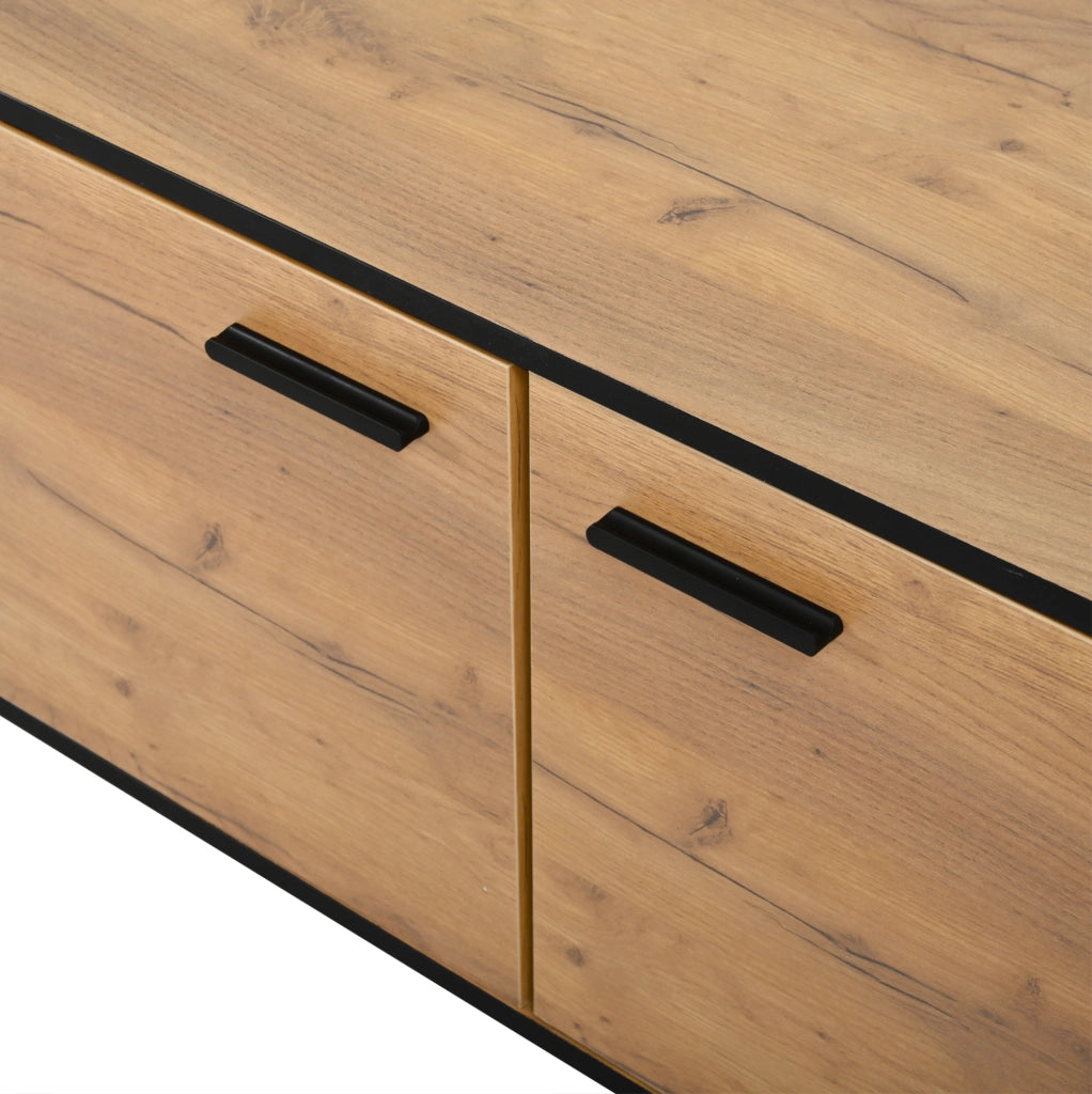 Mobile TV 180x32.5x50 cm con 3 ante; 1 cassetto e ripiano semichiuso in truciolare nero e naturale