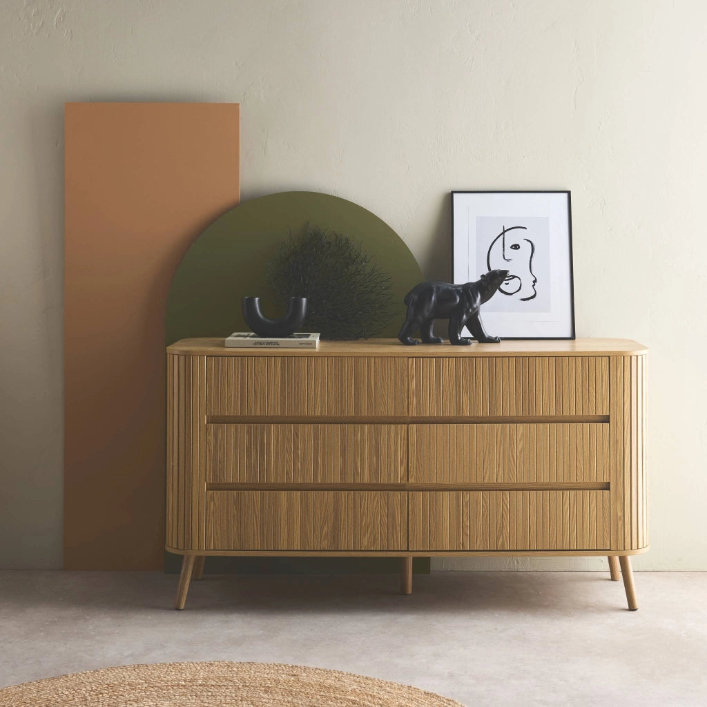 Comò decorazione striato 6 cassetti, marrone naturale