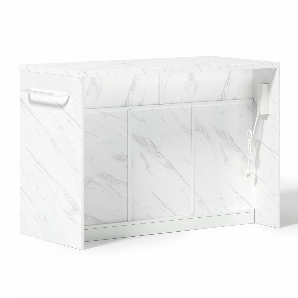 Isola da cucina 120x60x91 cm con piano bar, prese USB, cassetti e ante, bianco