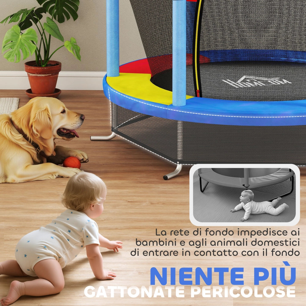 Trampolino elastico per bambini con rete di sicurezza ¨C zephmum ¨C 140x190 cm, multicolore