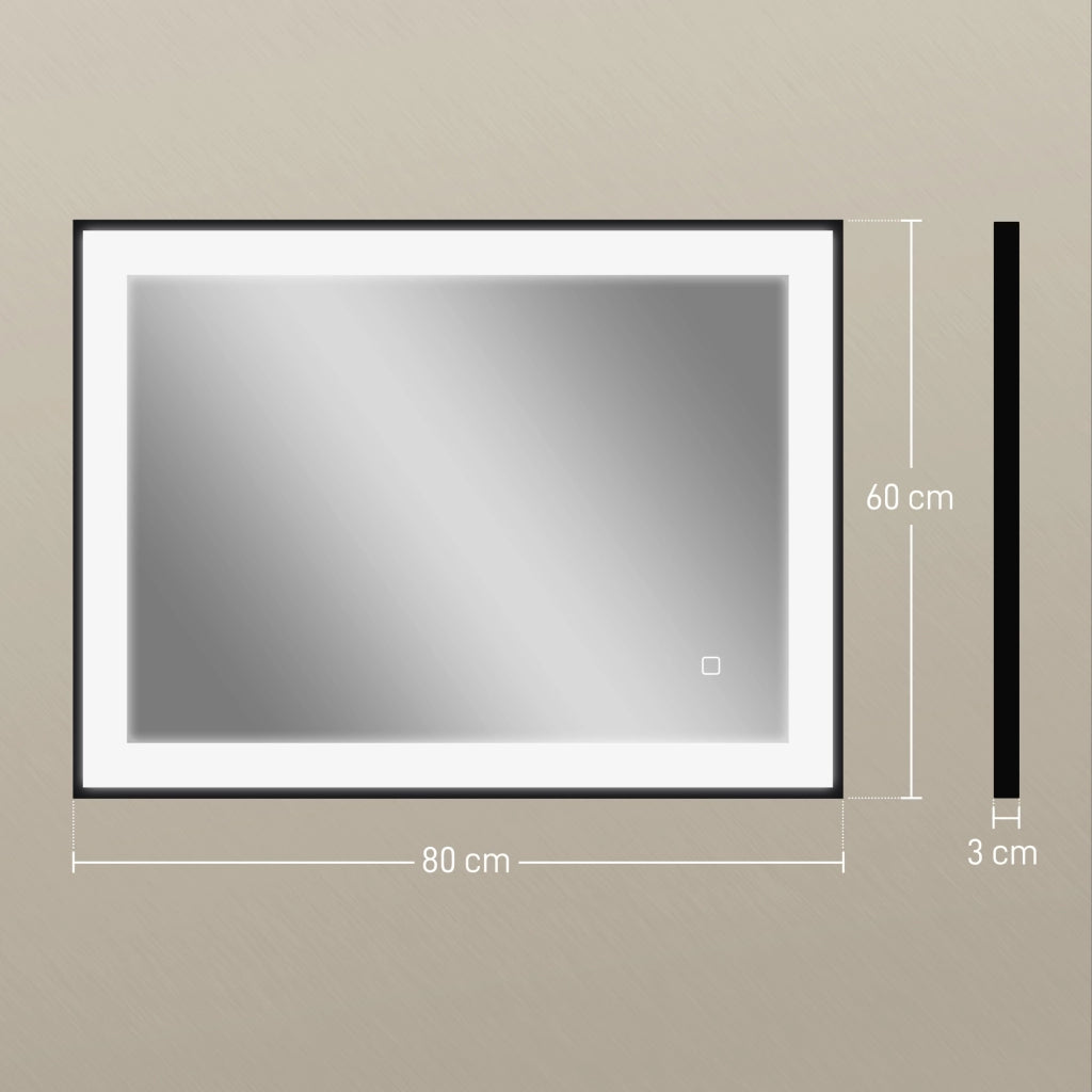 Specchio da Bagno con Luce LED 80x60 cm ¨C Xylo ¨C 3 Colori Funzione Antivaho IP44