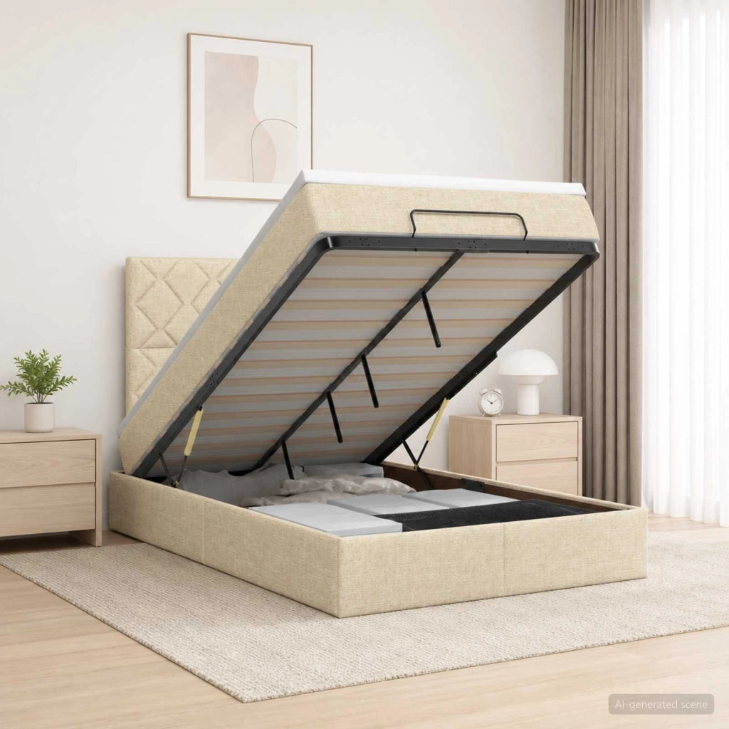 Letto ottomano con materasso Crema 120 x 200 cm Tessuto 3457568