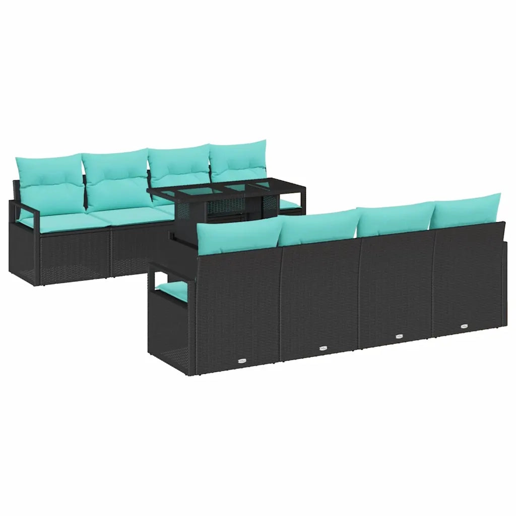 Set Divano da Giardino con cuscino 7 pcs Nero e blu polyrattan 3348792