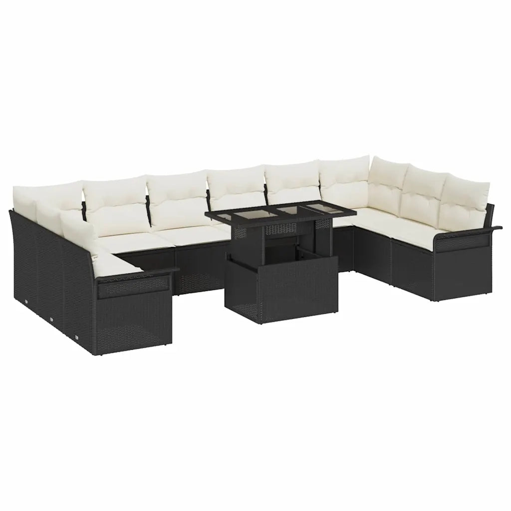 Set Divano da Giardino con cuscino 11 pcs Nero Poly Rattan 3348353