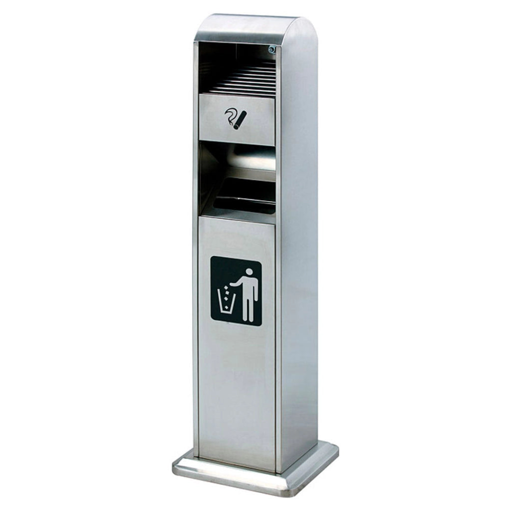 Posacenere a Colonna con Cestino 34,5x119,5x31 cm in Acciaio 14L per Interno Esterno
