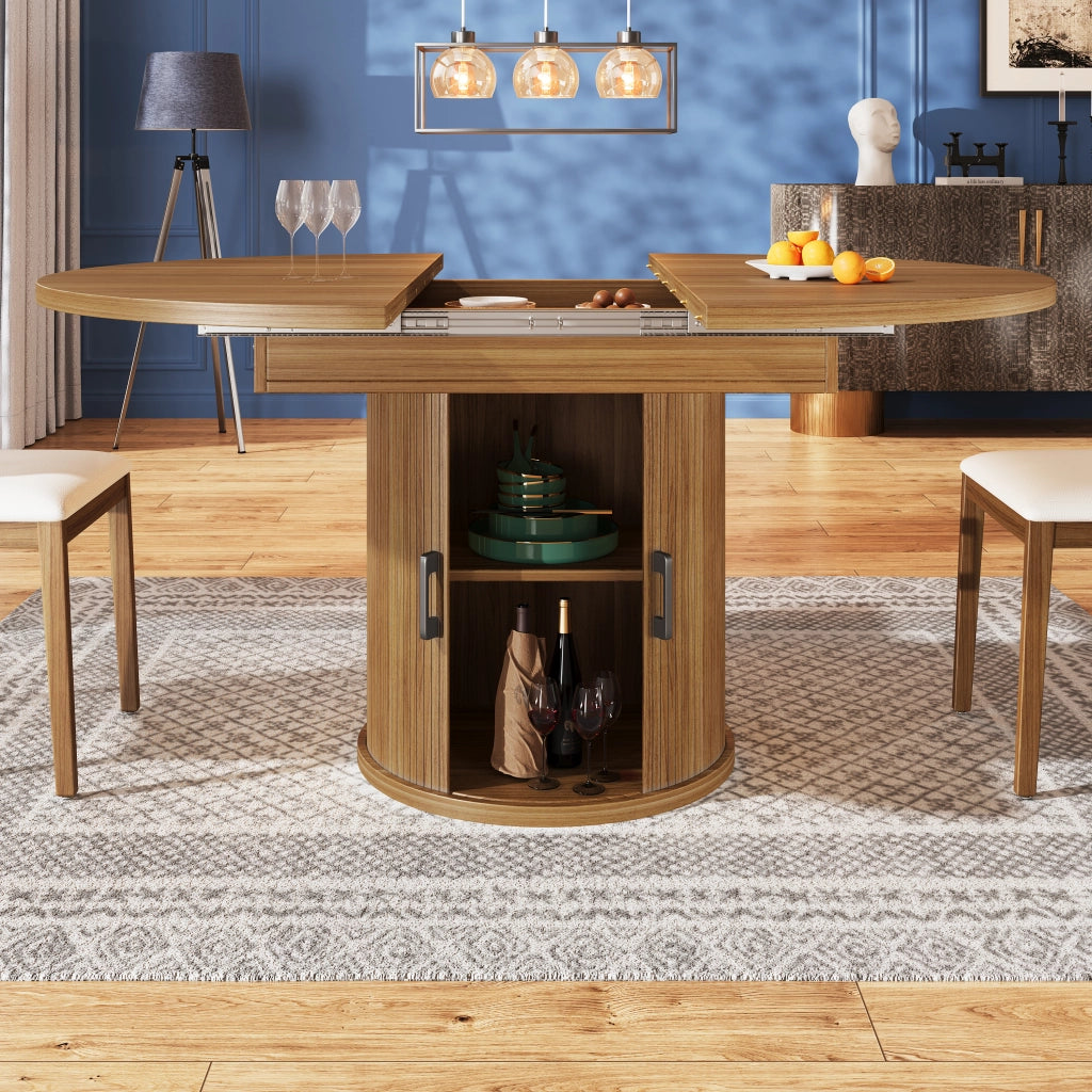 Tavolo da Pranzo Rotondo Allungabile ¨C MINIMAL ¨C Noce/Nero, 118-158 cm, 6 Persone
